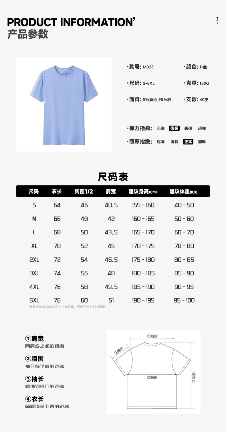 M023 40支正肩圆领短袖（180克冰瓷棉） T恤 细节展示 paidai